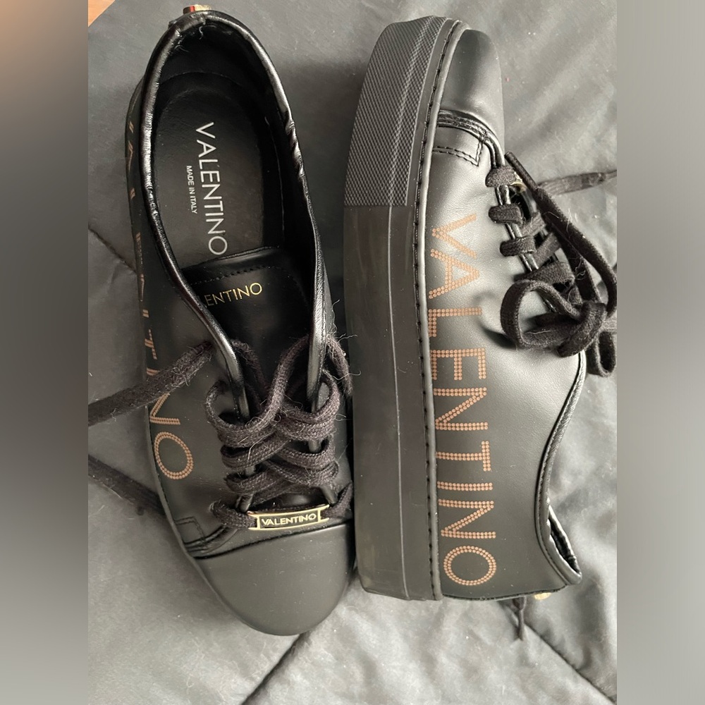 Valentino Black Sneakers with Gold Logo